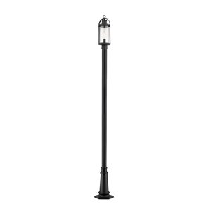 Luminaire à 1 ampoule d'extérieur Roundhouse de Z-Lite monté sur poteau, 12,5 po x 114,25 po, noir/verre texturé