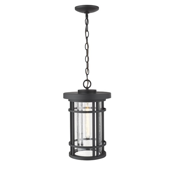 Z-Lite Jordan 1 Light Outdoor Chain Mount Ceiling Fixture - 10-in x 16.25-in - Black/Seedy Glass