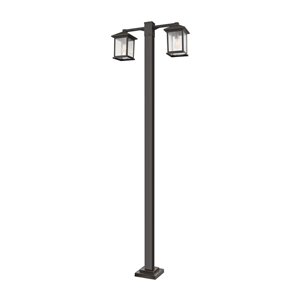 Luminaire à 2 ampoules d'extérieur Portland de Z-Lite monté sur poteau, 8 po x 99 po, bronze frotté/verre texturé