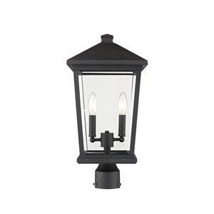 Luminaire d'extérieur montable sur poteau Beacon de Z-Lite à 2 ampoules, 9,5 po x 19,5 po, noir/verre clair