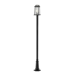 Luminaire à 3 ampoules d'extérieur Millworks de Z-Lite monté sur poteau, 12,5 po x 110,25 po, noir/verre clair