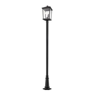 Z-Lite Beacon 3 Light Outdoor Post Mounted Fixture - Smooth Base - 12-in x 105.75-in - Black/Clear Glass