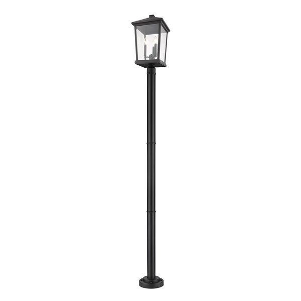 Z-Lite Beacon 3 Light Outdoor Post Mounted Fixture - 12-in x 85.5-in - Black/Clear Glass