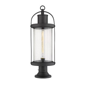 Z-Lite Roundhouse 1 Light Outdoor Pier Mountable Fixture - Round Base - 9.25-in x 27-in - Black/Seedy Glass