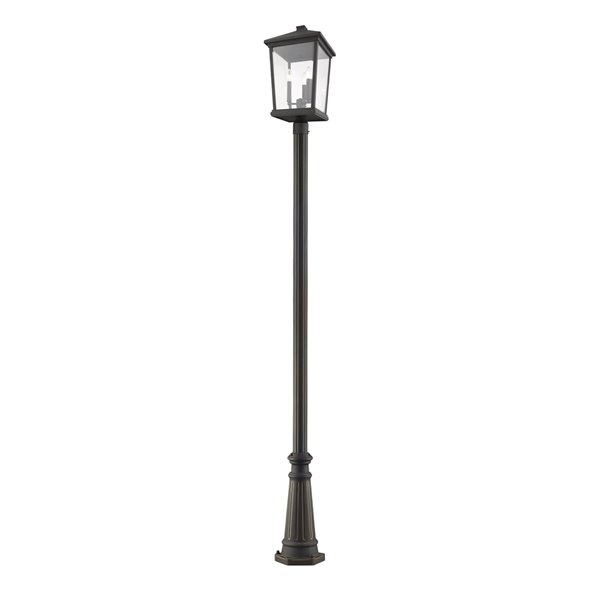 Z-Lite Beacon 3 Light Outdoor Post Mounted Fixture - 12-in x 105.75-in - Rubbed Bronze/Clear Glass