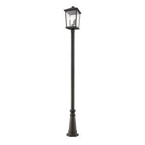 Z-Lite Beacon 3 Light Outdoor Post Mounted Fixture - 12-in x 105.75-in - Rubbed Bronze/Clear Glass