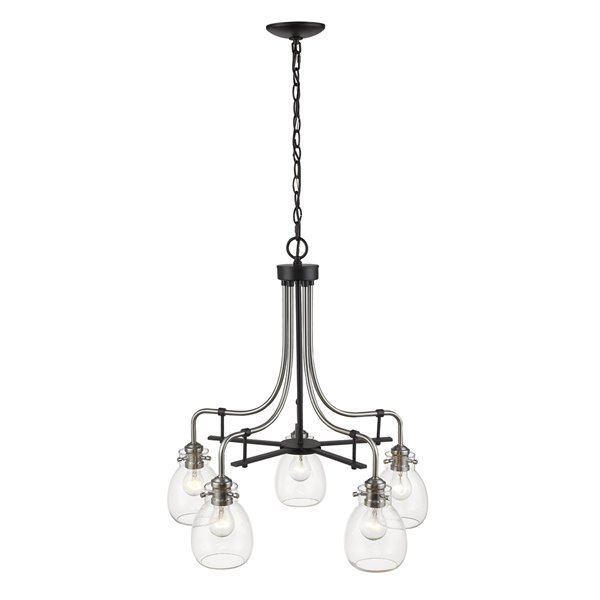 Lustre léger Kraken de Z-Lite à 5 lumières, 25 po, noir mat/nickel brossé