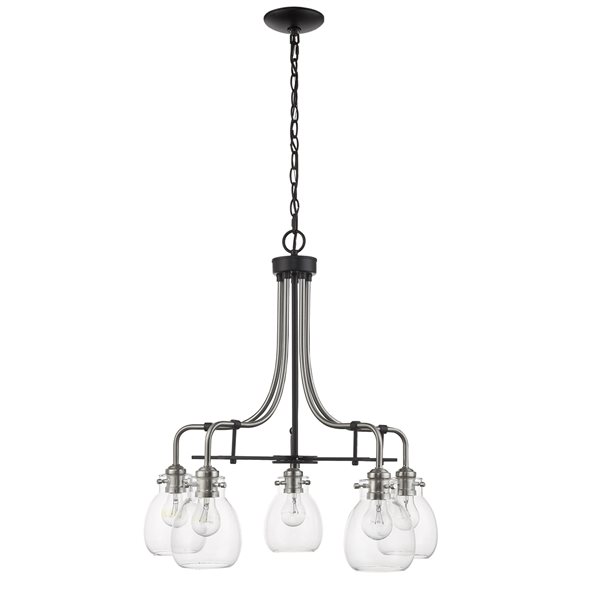 Lustre léger Kraken de Z-Lite à 5 lumières, 25 po, noir mat/nickel brossé