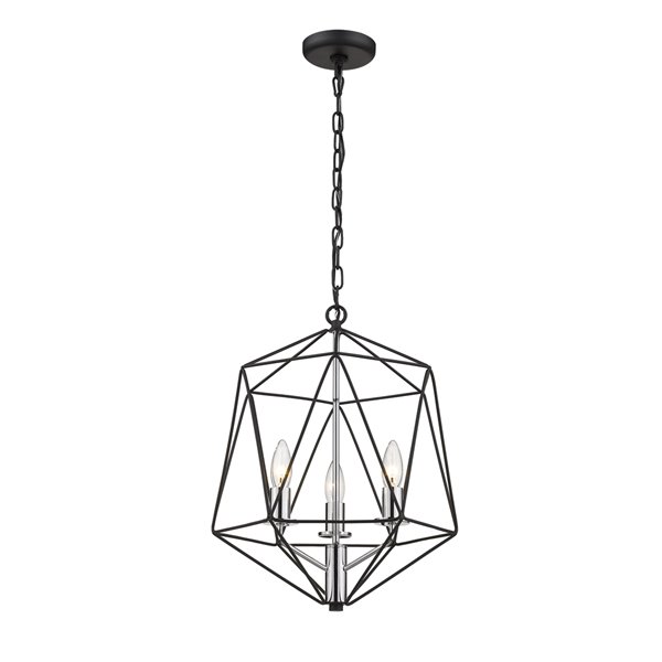 Z-Lite Geo 3 Light Chandelier - 14.25-in x 17.75-in - Matte Black/Chrome