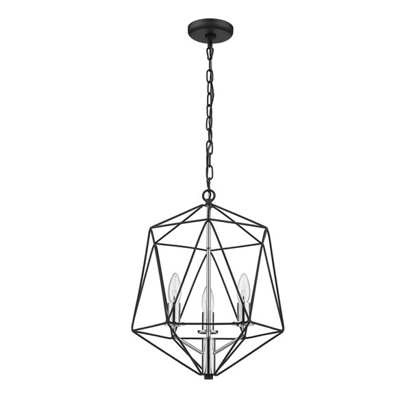 Z-Lite Geo 3 Light Chandelier - 14.25-in x 17.75-in - Matte Black/Chrome