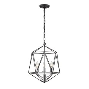 Z-Lite Geo 3 Light Chandelier - 14.25-in x 17.75-in - Matte Black/Chrome