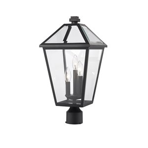 Luminaire d'extérieur montable sur poteau Talbot de Z-Lite à 3 ampoules, 10 po x 20,5 po, noir/verre clair