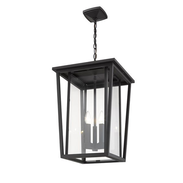 Plafonnier extérieur à 3 lumières Seoul de Z-Lite à montage sur chaîne, 14 po x 21,25 po, noir/verre clair