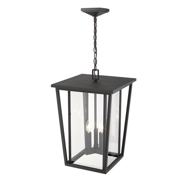 Plafonnier extérieur à 3 lumières Seoul de Z-Lite à montage sur chaîne, 14 po x 21,25 po, noir/verre clair