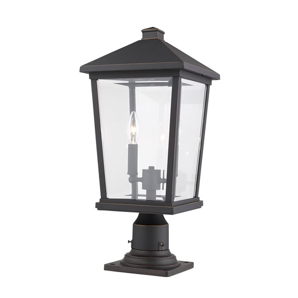 Luminaire d'extérieur montable sur colonne Beacon de Z-Lite à 2 ampoules, 9,5 po x 21,5 po, bronze frotté/verre clair