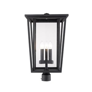Luminaire d'extérieur montable sur poteau Séoul de Z-Lite à 3 ampoules, 14 po x 24,75 po, noir/verre clair