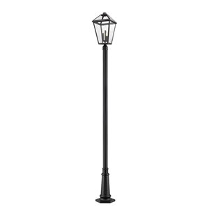 Luminaire à 3 ampoules d'extérieur Talbot de Z-Lite monté sur poteau, 10 po x 114,25 po, noir/verre clair