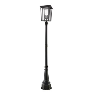 Luminaire à 3 ampoules d'extérieur Séoul de Z-Lite monté sur poteau, 14,25 po x 105,5 po, bronze frotté/verre clair