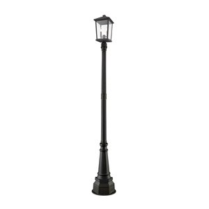 Luminaire à 3 ampoules d'extérieur Beacon de Z-Lite monté sur poteau, 14,25 po x 93,75 po, bronze frotté/verre clair