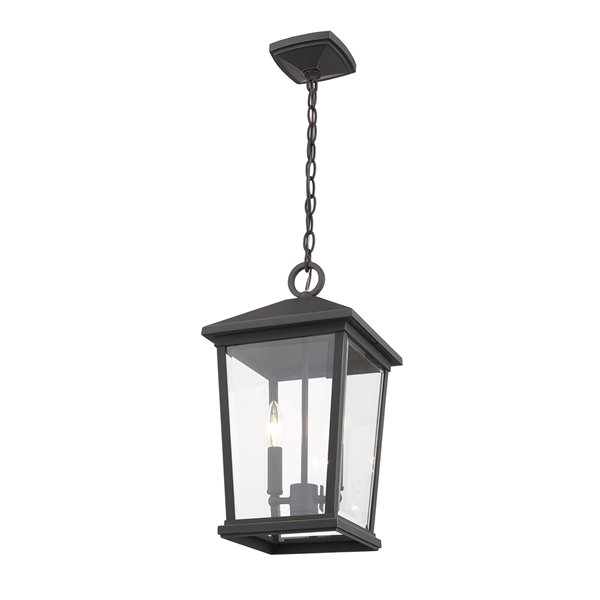 Z-Lite Beacon 2 Light Outdoor Chain Mount Ceiling Fixture - 9.5-in x 17.5-in - Rubbed Bronze/Clear glass