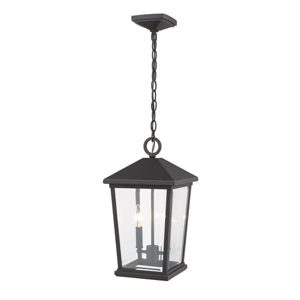 Z-Lite Beacon 2 Light Outdoor Chain Mount Ceiling Fixture - 9.5-in x 17.5-in - Rubbed Bronze/Clear glass