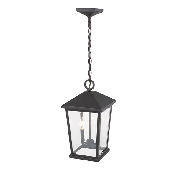 Z-Lite Beacon 2 Light Outdoor Chain Mount Ceiling Fixture - 9.5-in x 17.5-in - Rubbed Bronze/Clear glass