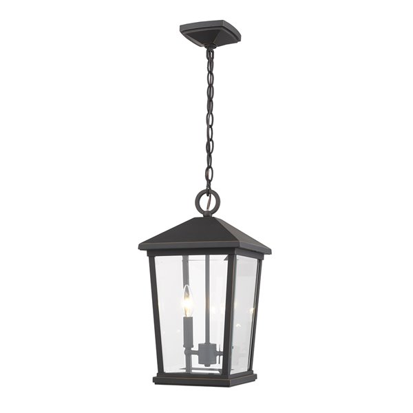 Z-Lite Beacon 2 Light Outdoor Chain Mount Ceiling Fixture - 9.5-in x 17.5-in - Rubbed Bronze/Clear glass