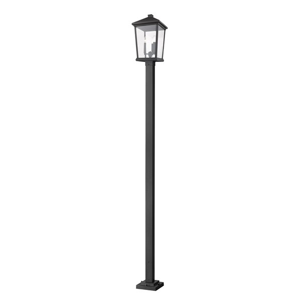 Z-Lite Beacon 3 Light Outdoor Post Mounted Fixture - 12-in x 107-in - Black/Clear Glass