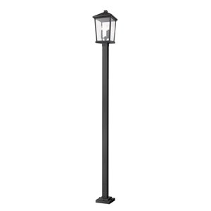 Luminaire à 3 ampoules d'extérieur Beacon de Z-Lite monté sur poteau, 12 po x 107 po, noir/verre clair
