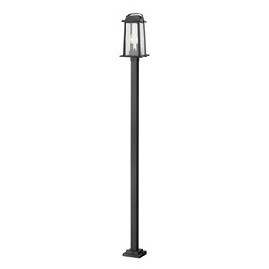 Luminaire à 3 ampoules d'extérieur Millworks de Z-Lite monté sur poteau, 9,25 po x 110,25 po, noir/verre clair