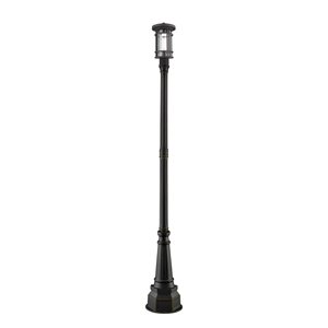Luminaire à 1 ampoule d'extérieur Jordan de Z-Lite monté sur poteau, 14,25 po x 96,5 po, bronze frotté/verre texturé