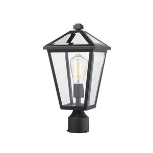 Luminaire d'extérieur montable sur poteau Talbot de Z-Lite à 1 ampoule, 8,25 po x 16,5 po, noir/verre clair