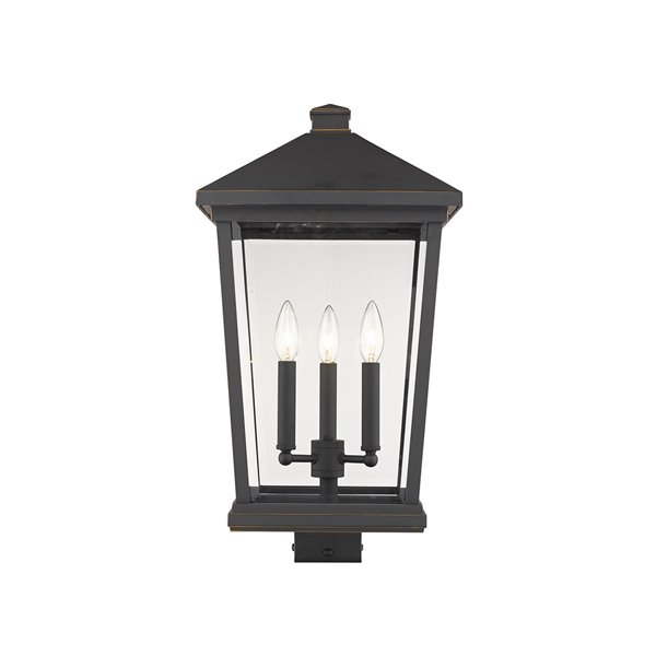 Z-Lite Beacon 3 Light Outdoor Post Mountable Fixture - 12-in x 22.25-in - Rubbed Bronze/Clear Glass