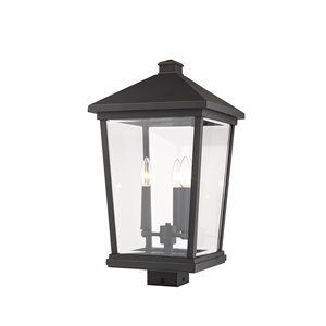 Z-Lite Beacon 3 Light Outdoor Post Mountable Fixture - 12-in x 22.25-in - Rubbed Bronze/Clear Glass