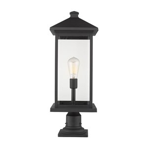 Z-Lite Portland 1 Light Outdoor Pier Mounted Fixture - 9.5-in x 26-in - Black/Clear Glass