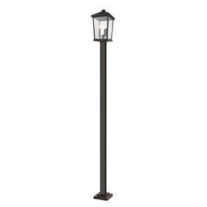 Luminaire à 3 ampoules d'extérieur Beacon de Z-Lite monté sur poteau, 12 po x 107 po, bronze frotté/verre clair