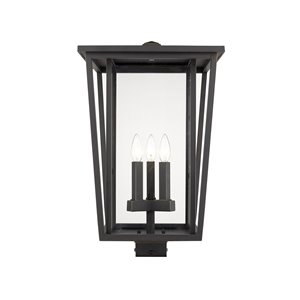 Z-Lite Seoul 3 Light Outdoor Post Mountable Fixture - 14-in x 22.25-in - Rubbed Bronze/Clear Glass