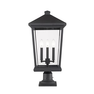 Z-Lite Beacon 3 Light Outdoor Pier Mountable Fixture - 12-in x 25.5-in - Black/Clear Glass