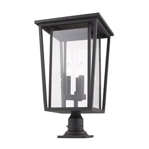 Z-Lite Seoul 3 Light Outdoor Pier Mountable Fixture - 14-in x 25.75-in - Rubbed Bronze/Clear Glass