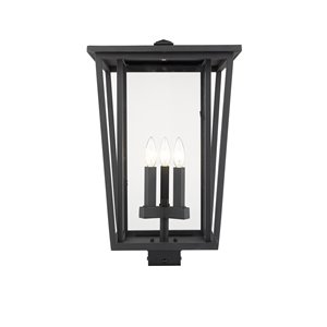 Z-Lite Seoul 3 Light Outdoor Post Mountable Fixture - 14-in x 22.25-in - Black/Clear Glass