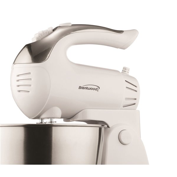 Brentwood 5-Speed + Turbo Stand Mixer - Stainless Steel Bowl - White