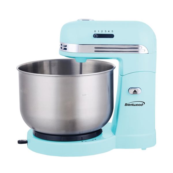 Brentwood 5-Speed + Turbo Stand Mixer - Stainless Steel Bowl - Blue