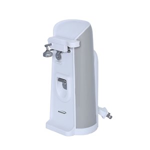 Brentwood Tall Electric Can Opener with Knife Sharpener & Bottle Opener - White