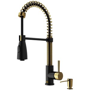 VIGO Pull-Down Kitchen Faucet in Gold/Black & Soap Dispenser