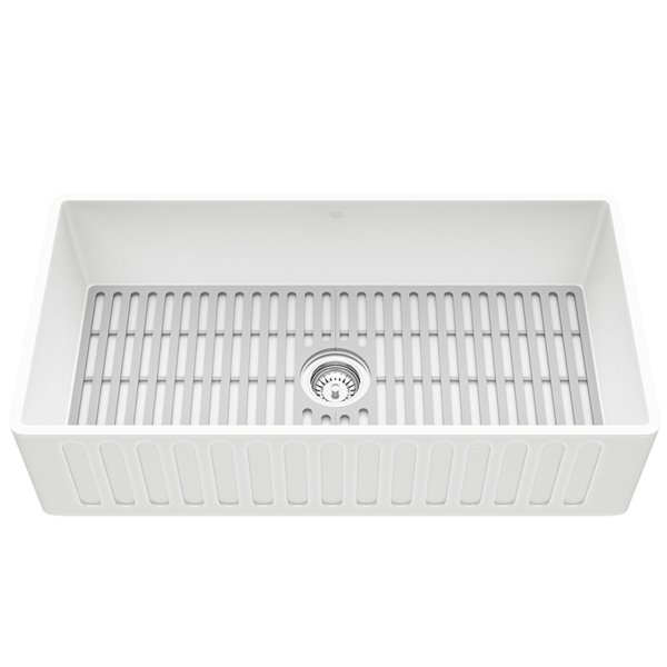 VIGO Farmhouse Kitchen Sink in Matte White with Drain 36in