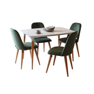 Manhattan Comfort HomeDock and Selina Dining Set - Off-White/Green - 5-Piece