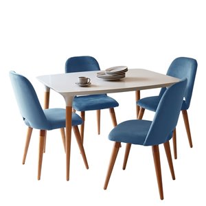 Manhattan Comfort HomeDock and Selina Dining Set - Off-White/Blue - 5-Piece