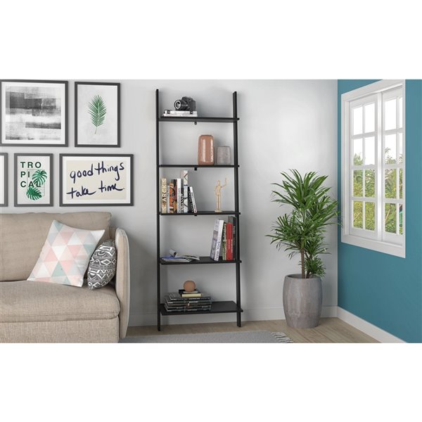 Manhattan Comfort Cooper Ladder Bookcase - 24.8-in x 72.04-in - Black