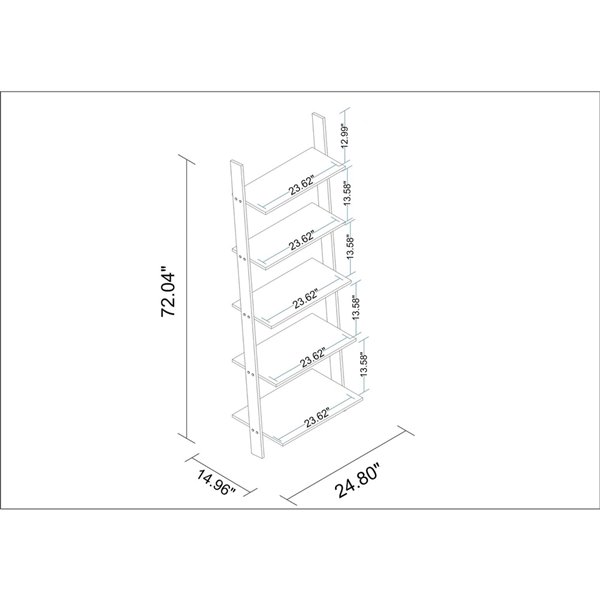 Manhattan Comfort Cooper Ladder Bookcase - 24.8-in x 72.04-in - Black