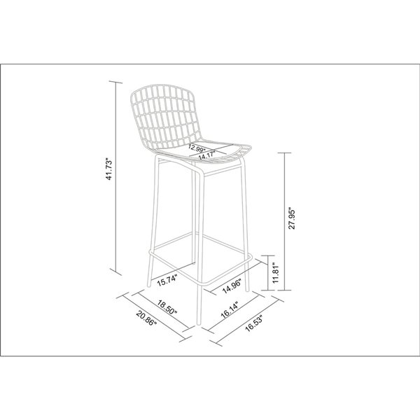 Manhattan Comfort Madeline Barstool - 27.95-in - Black